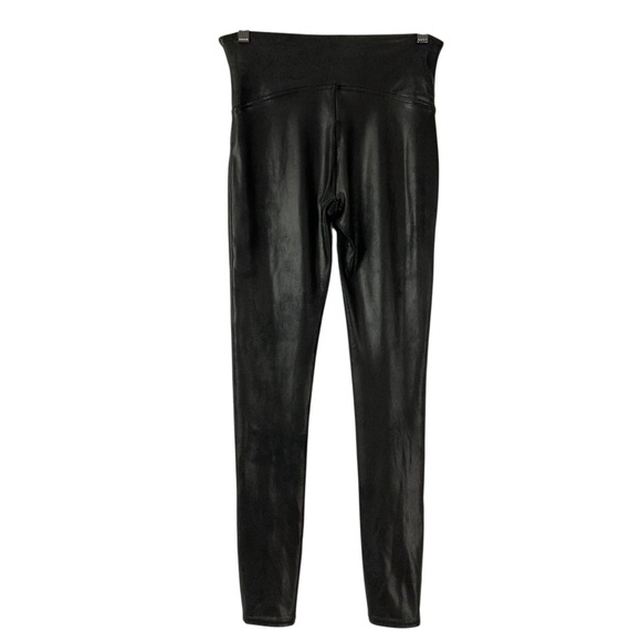 SPANX Faux Leather Leggings Black Size M High Waist Shiny Stretch Pants - Picture 2 of 6